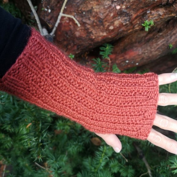 Sustainable Recycled Plastic Handmade Fingerless Knit Gloves Arm Warmer Gift - Picture 4 of 5